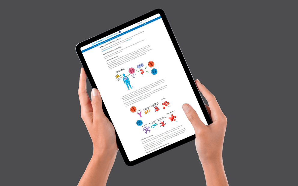 Hand holding tablet showing my pathology report site