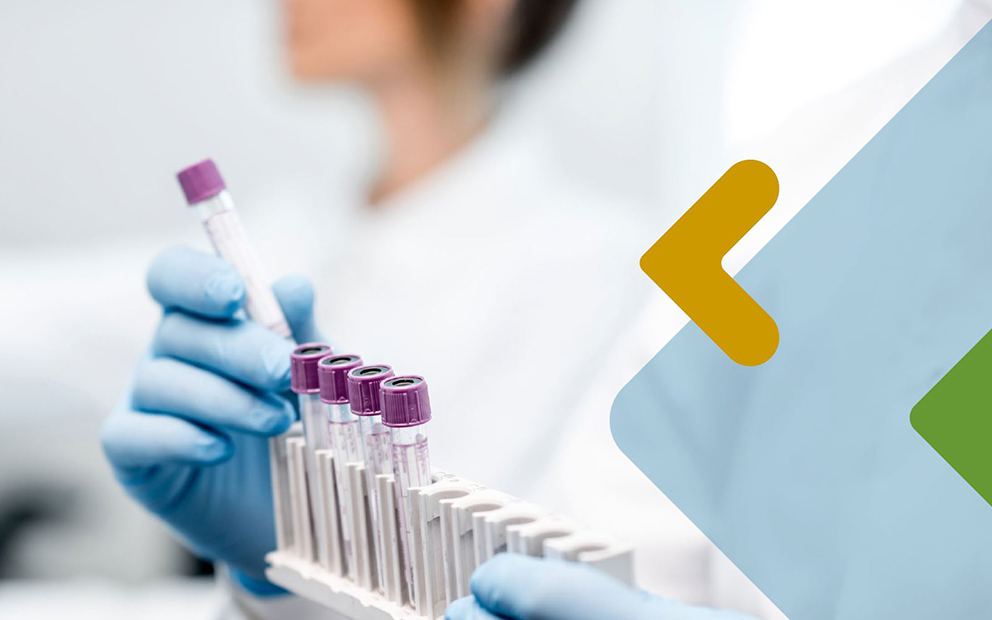 Gloved hands holding test tubes