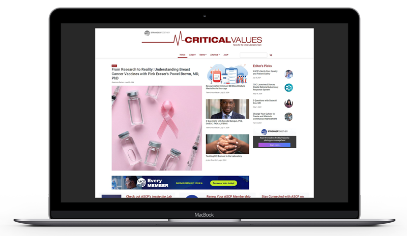 Screenshot of Critical Values' homepage